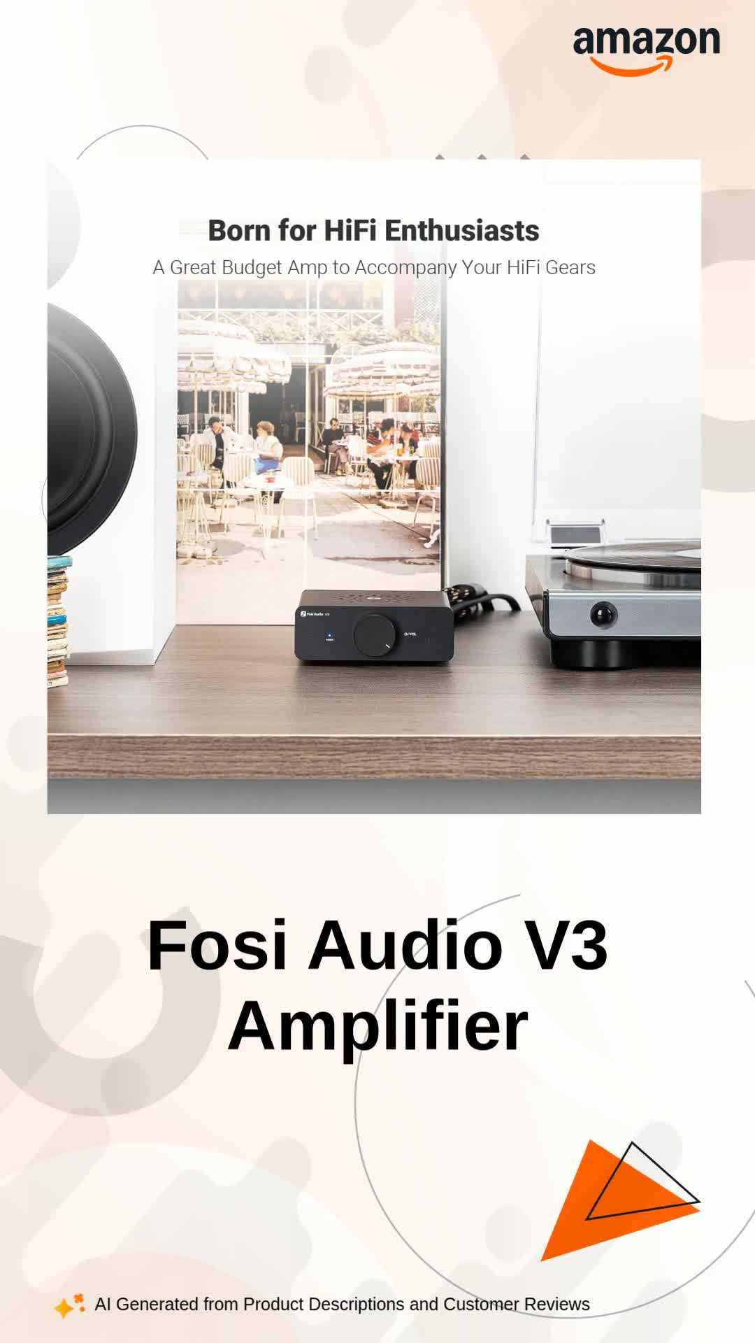 Fosi Audio V3 Stereo Power Amplifier Home Audio 300 Watts x2